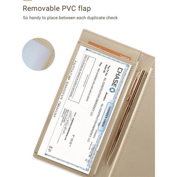 Checkbook Cover Premium Vegan Leather Checkbook Holder Slim Wallets - Picture 4 of 8